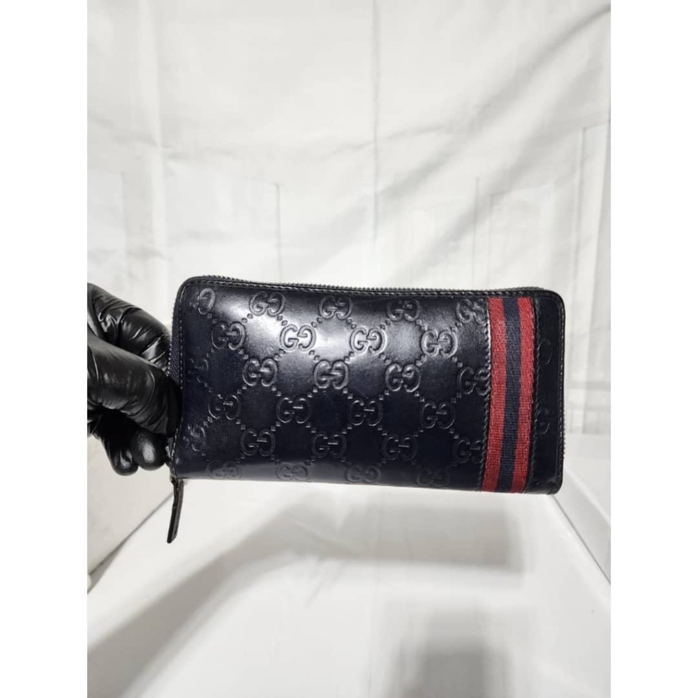 Authentic GUCCI Sherry Line Leather Long Folding Wallet Deep Navy Blue - Picture 10 of 10